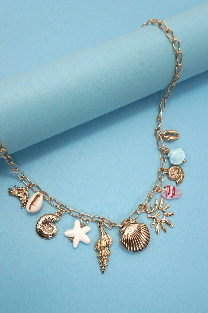 CHARM NECKLACE - SEASHELL LOCKET PUKA FISH SEA LIFE - The Edit LLC