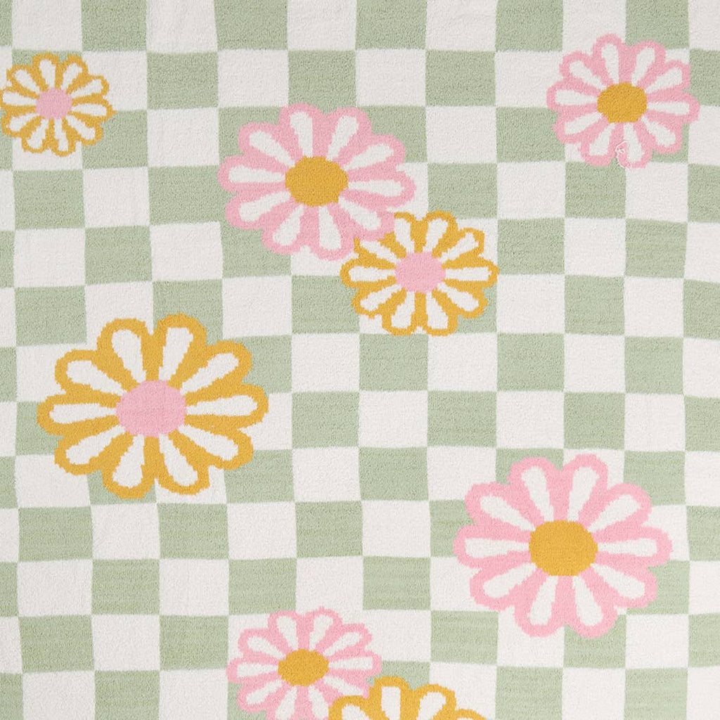 Checkered Floral Print Cozy Soft Throw Blanket : GREEN / ONE SIZE - The Edit LLC