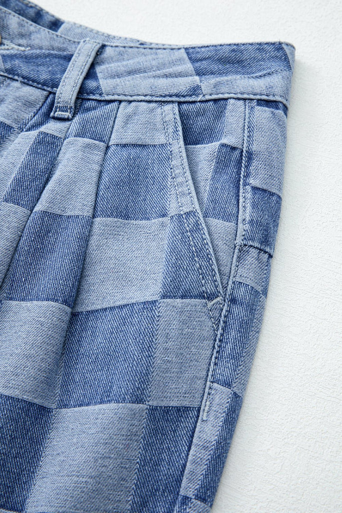 Checkered Wide Leg Denim Pants - The Edit LLC