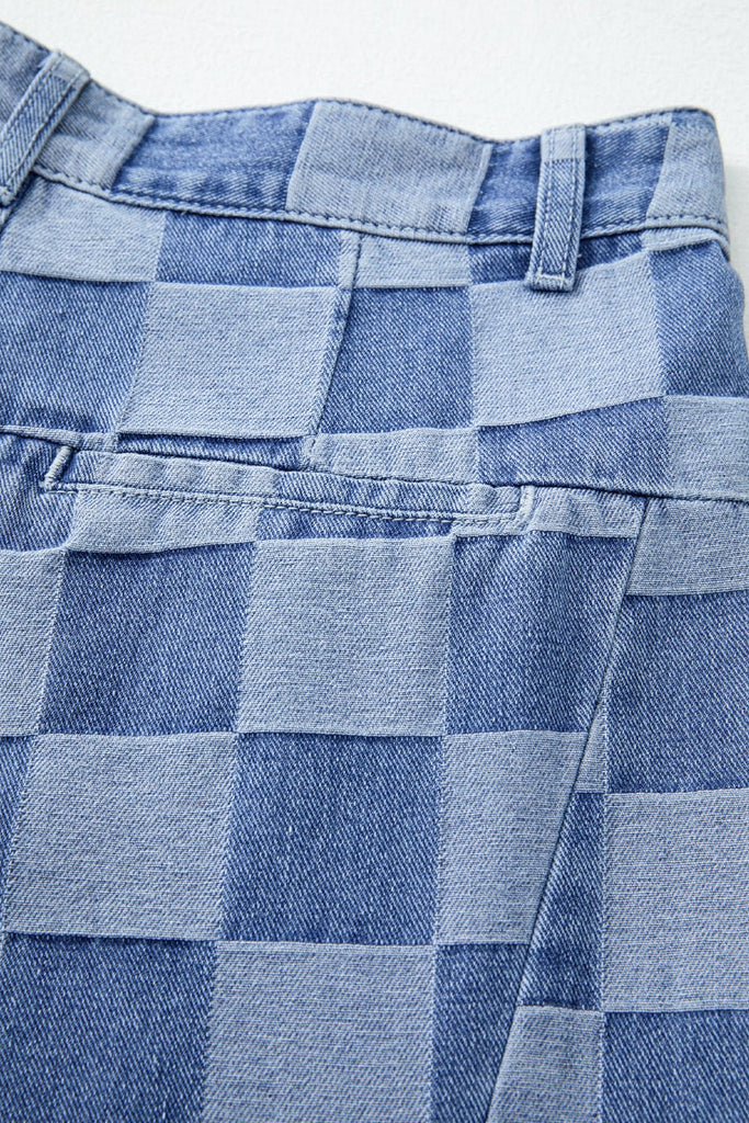 Checkered Wide Leg Denim Pants - The Edit LLC