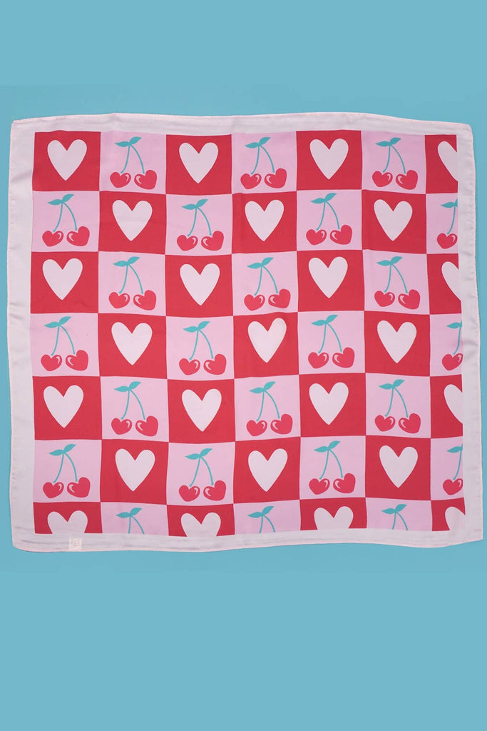 CHERRY HEART SILKY FEEL BANDANA SCARF - The Edit LLC