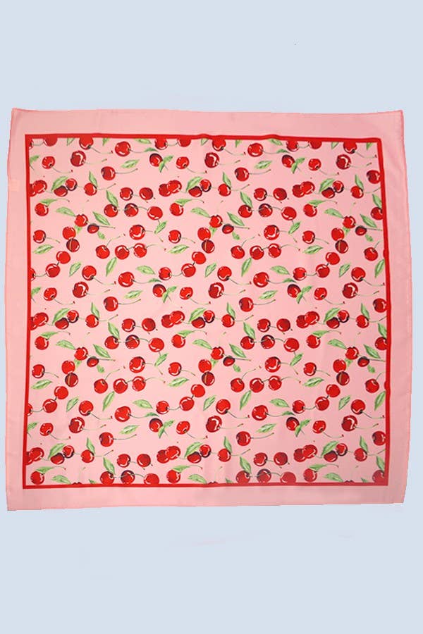 CHERRY PRINT SILKY FEEL BANDANA SCARF | 40SC626: Pink - The Edit LLC