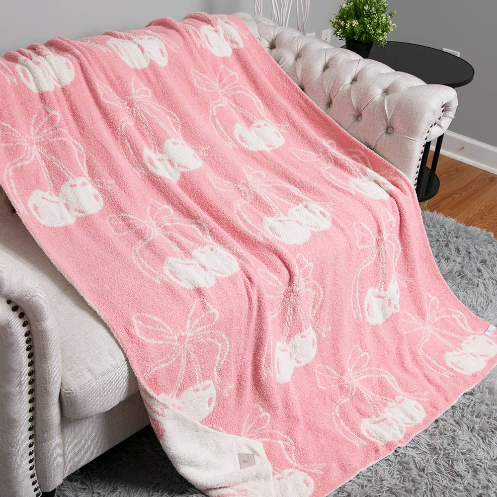 Cherry with Ribbon Reversible Throw Blanket - The Edit LLC