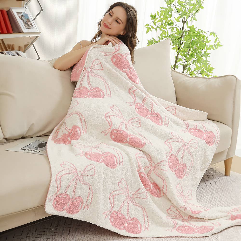 Cherry with Ribbon Reversible Throw Blanket - The Edit LLC