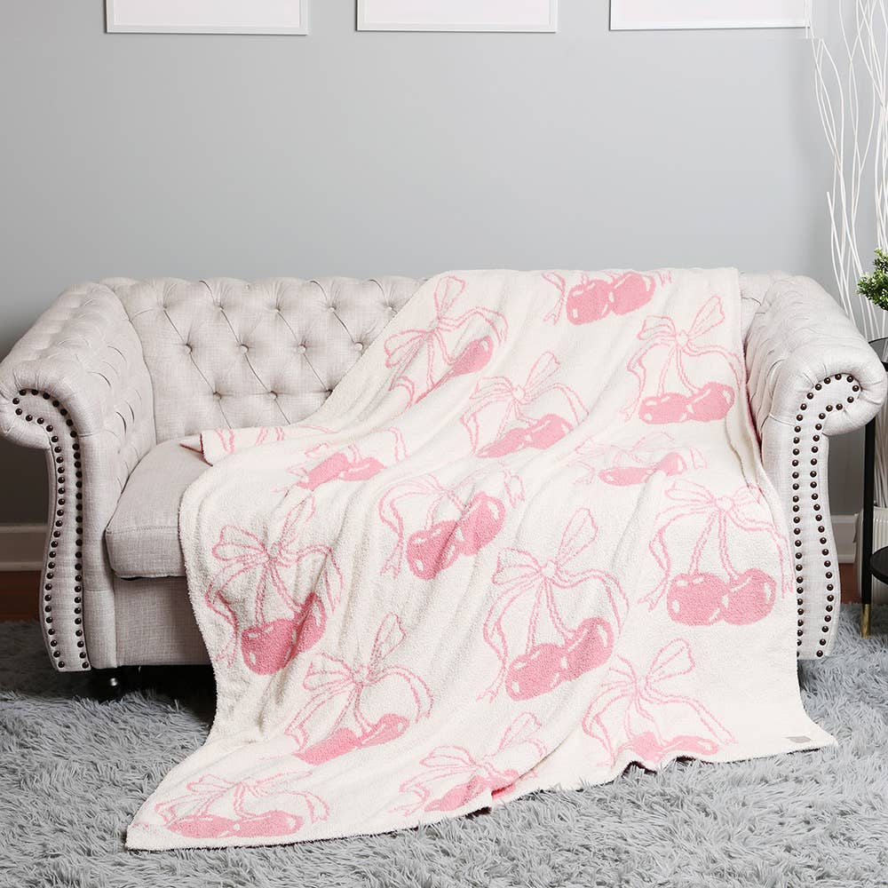 Cherry with Ribbon Reversible Throw Blanket - The Edit LLC