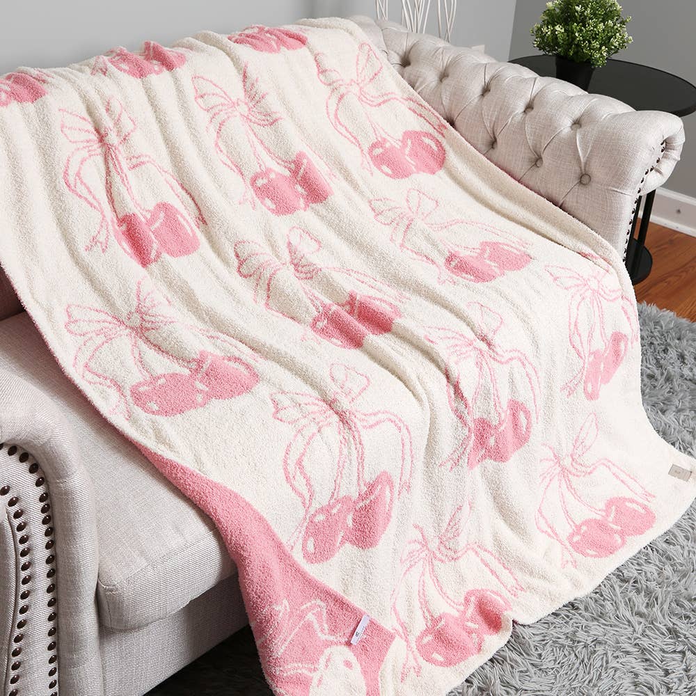 Cherry with Ribbon Reversible Throw Blanket - The Edit LLC