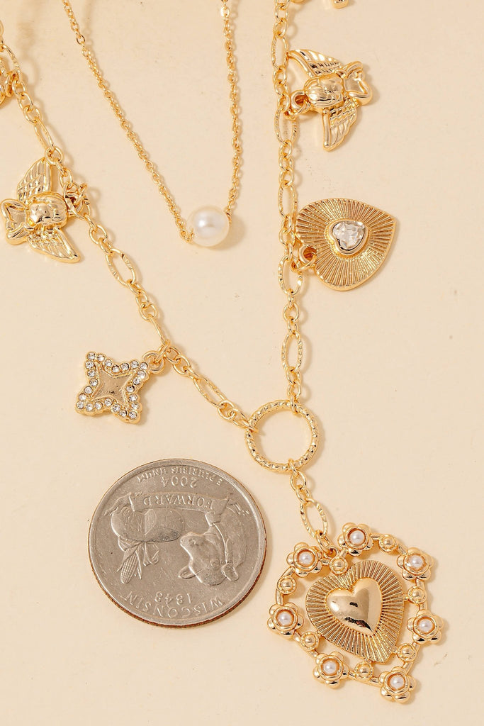 Cherub And Heart Charms Chain Necklace: GDCRM - The Edit LLC