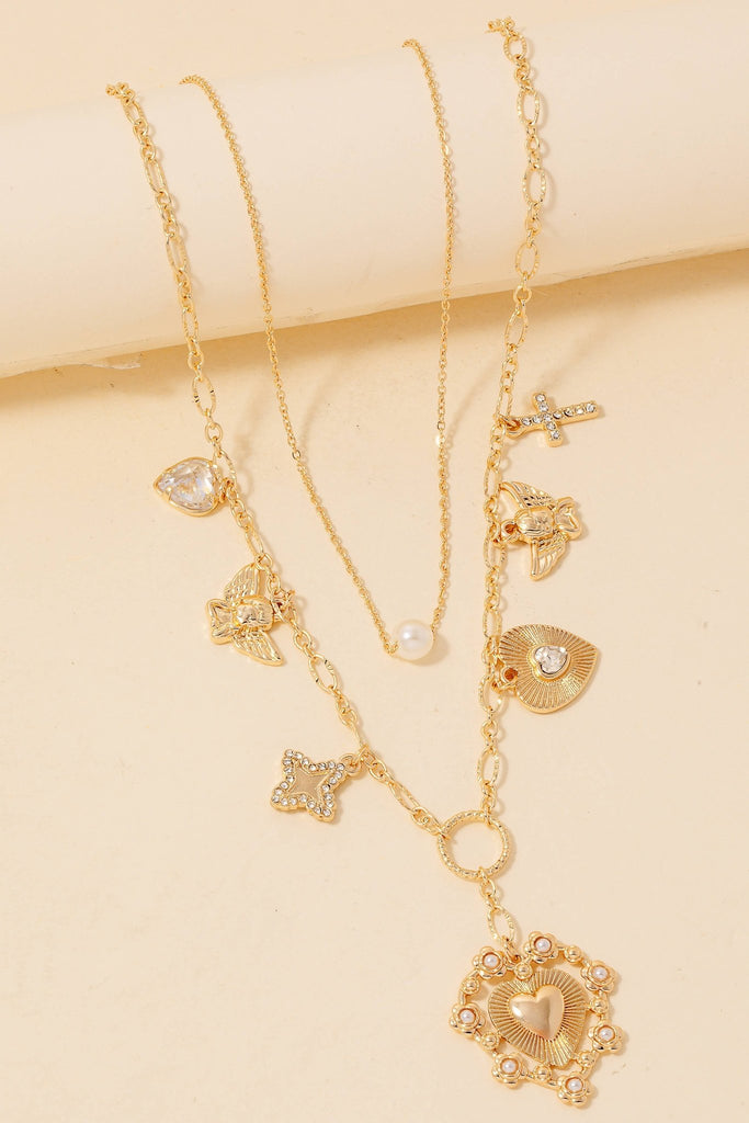 Cherub And Heart Charms Chain Necklace: GDCRM - The Edit LLC