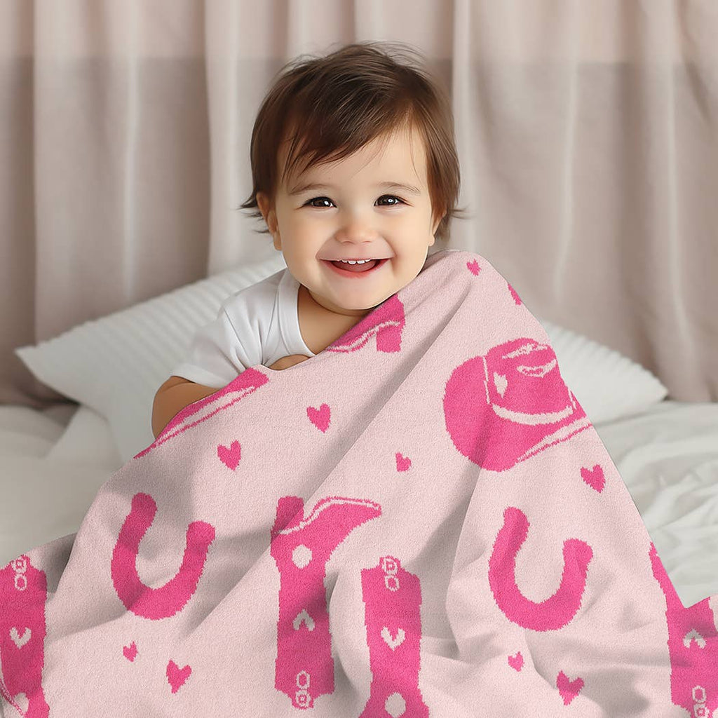 Child's Cow Boy or Girl Pattern Throw Blanket: FUCHSIA / ONE SIZE - The Edit LLC