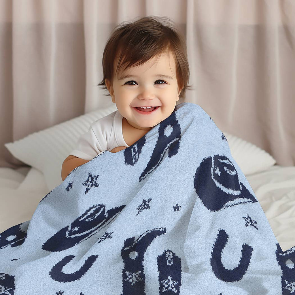 Child's Cow Boy or Girl Pattern Throw Blanket: NAVY / ONE SIZE - The Edit LLC