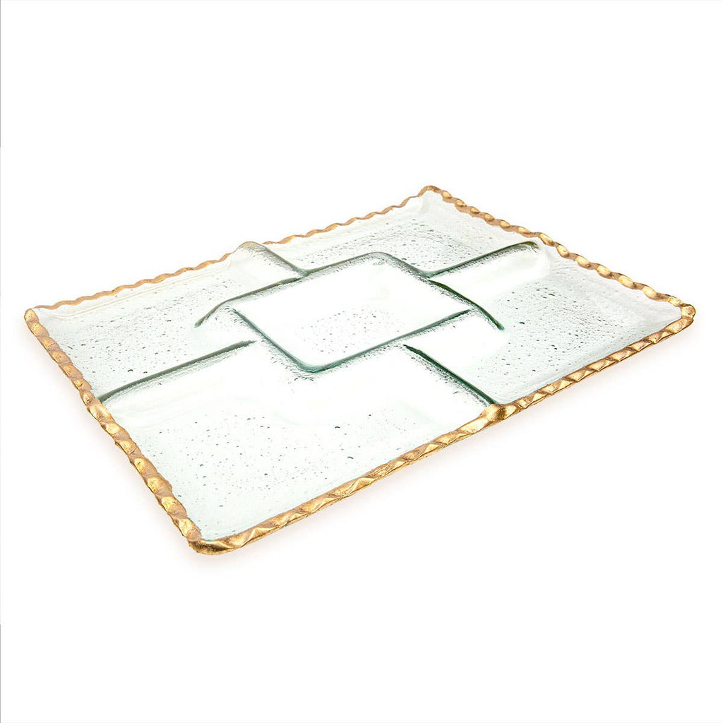 Chip and Dip Serving Tray Clear/Gold 13.2x.8x10.3 - The Edit LLC