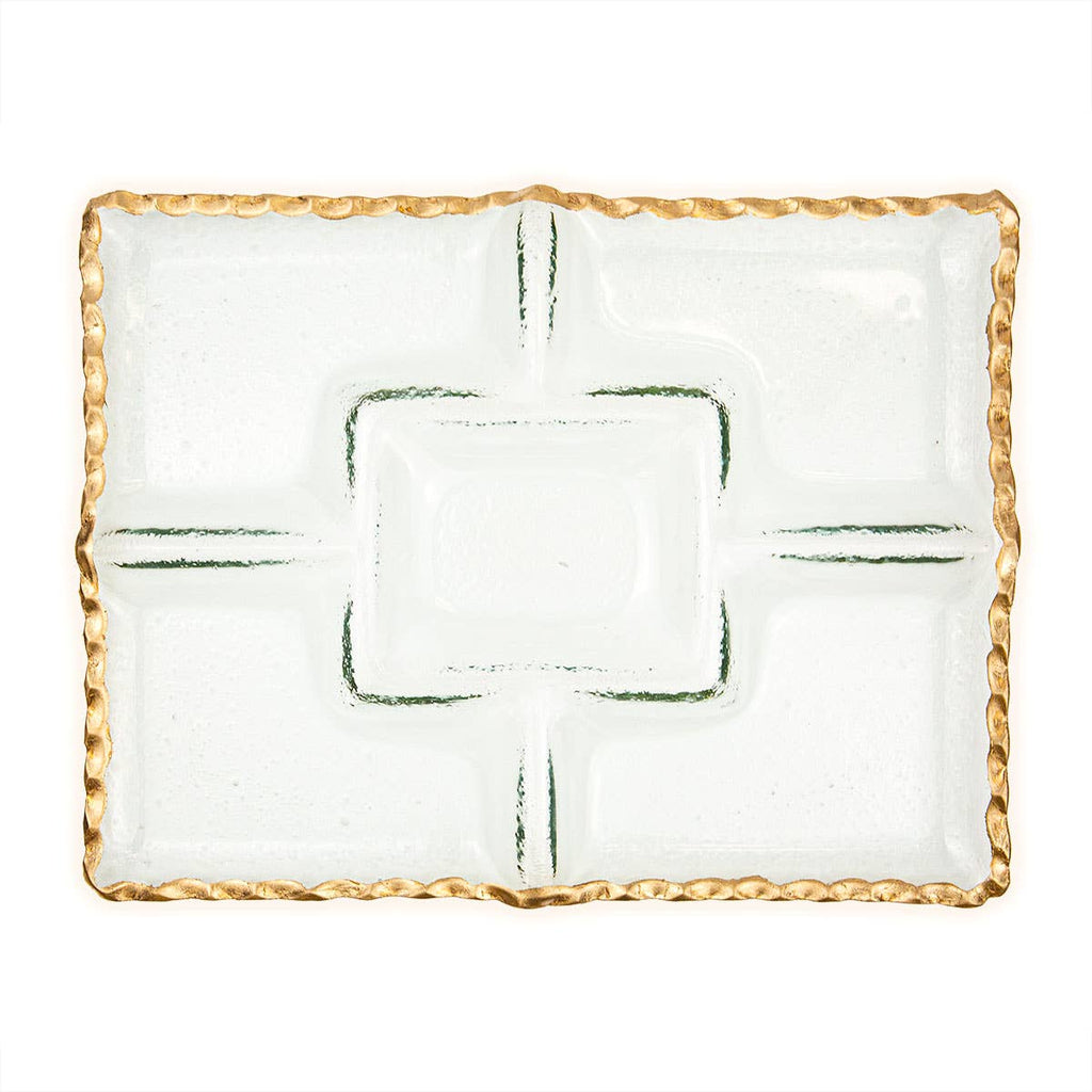 Chip and Dip Serving Tray Clear/Gold 13.2x.8x10.3 - The Edit LLC