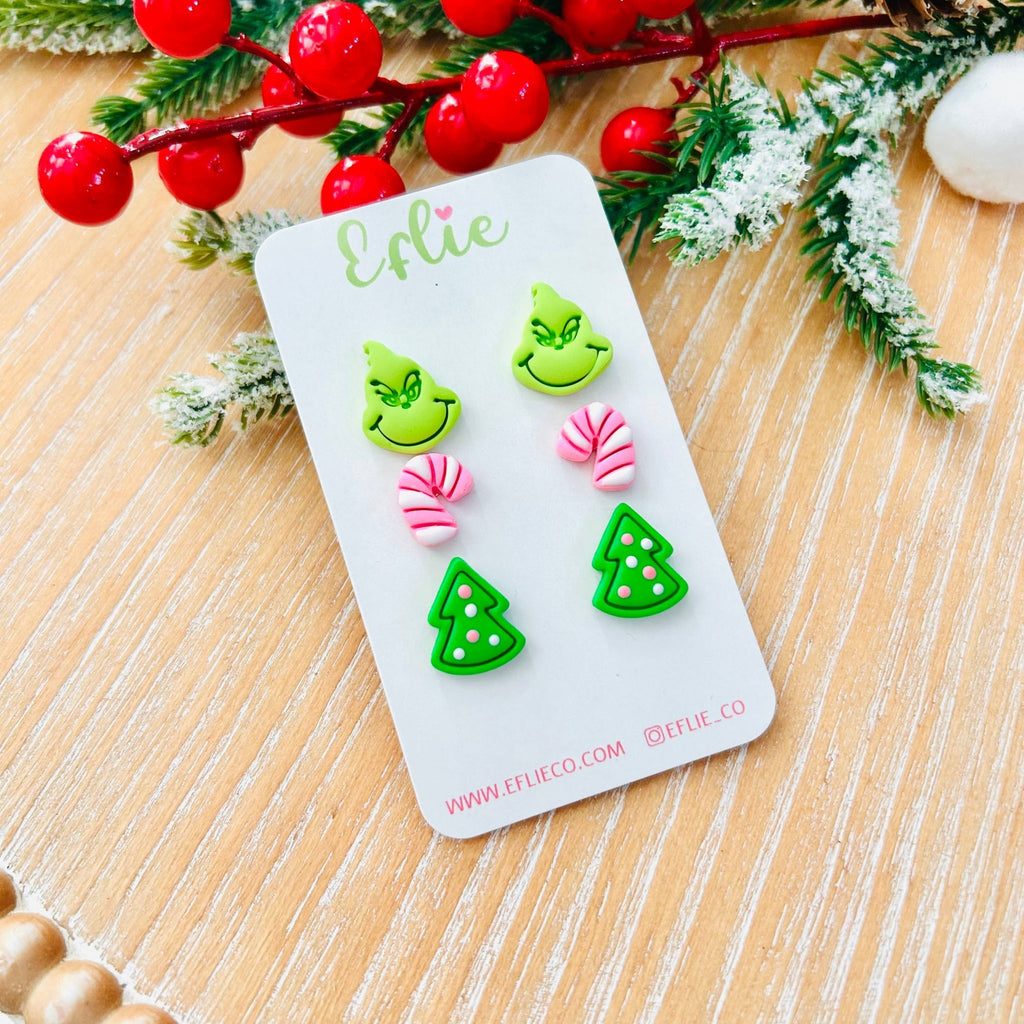 Christmas Grinch Studs Earrings | Cat In Hat Jewelry Gift - The Edit LLC
