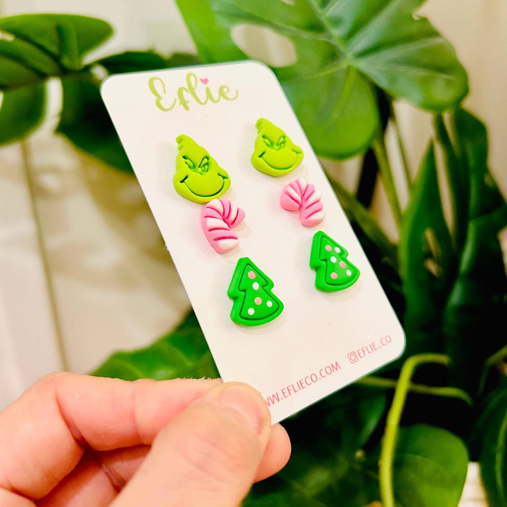 Christmas Grinch Studs Earrings | Cat In Hat Jewelry Gift - The Edit LLC