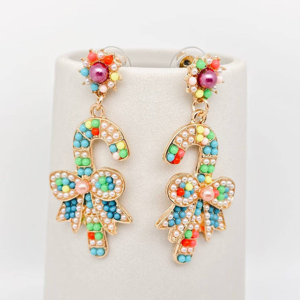 Christmas Jewelry Colorful Bow Crutch Post Earrings - The Edit LLC