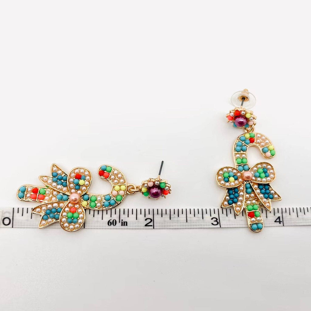 Christmas Jewelry Colorful Bow Crutch Post Earrings - The Edit LLC