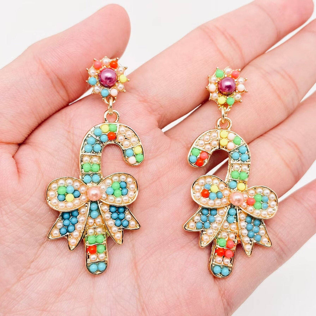Christmas Jewelry Colorful Bow Crutch Post Earrings - The Edit LLC