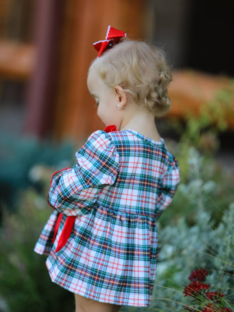 Christmas Plaid Smocking Embroidered Girls Bloomers Romper Set - The Edit LLC