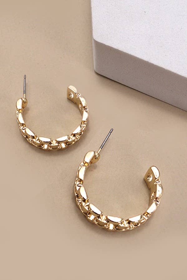 CLASSIC CHAIN CUTOUT HOOP EARRINGS | 31E24807: Gold - The Edit LLC