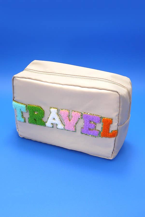 CLASSIC LARGE TRAVEL COSMETIC MAKEUP POUCH | 40P506: Beige - The Edit LLC