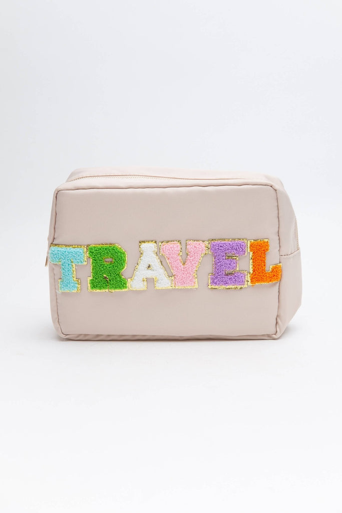 CLASSIC LARGE TRAVEL COSMETIC MAKEUP POUCH | 40P506: Beige - The Edit LLC