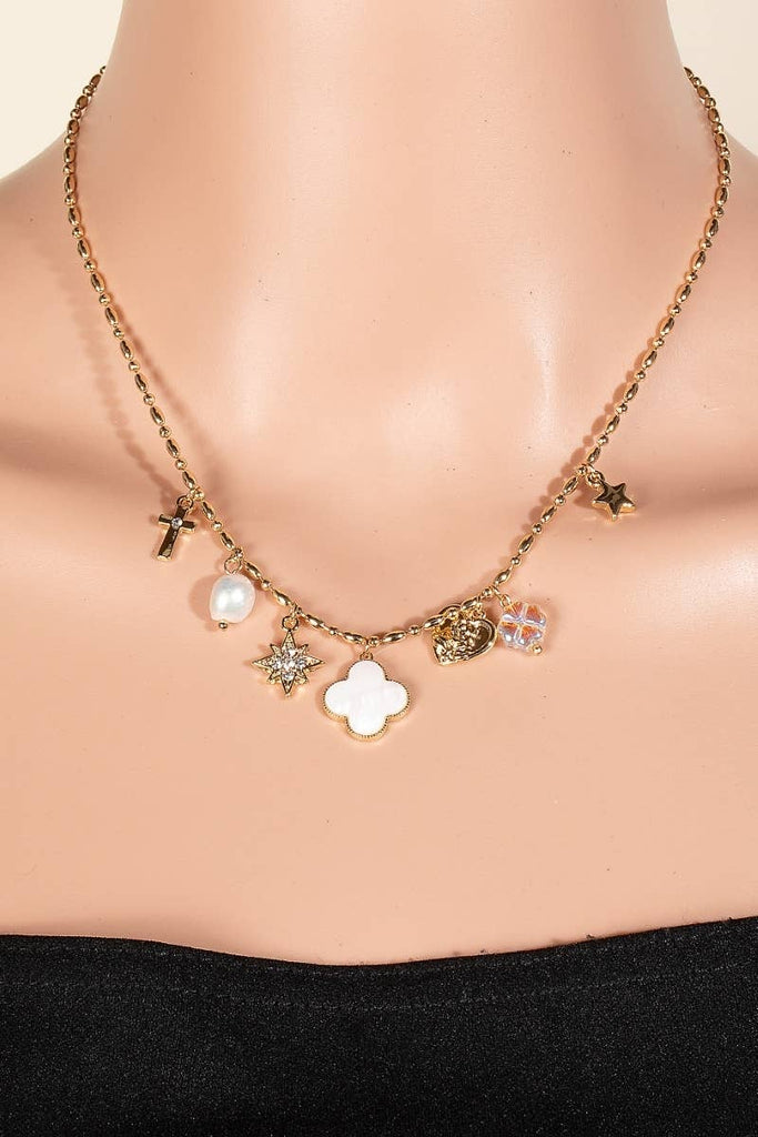 Clover And Pearl Shell Charms Chain Necklace: GDCRM - The Edit LLC