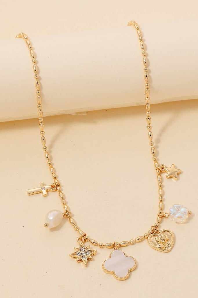 Clover And Pearl Shell Charms Chain Necklace: GDCRM - The Edit LLC