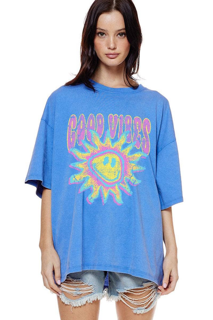 Cobalt Good Vibes Sunshine Mineral Wash Tee - The Edit LLC