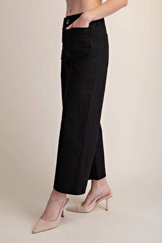 Colette Cropped Scallop Pocket Detail Wide-Leg Pants: Burgundy / S - The Edit LLC