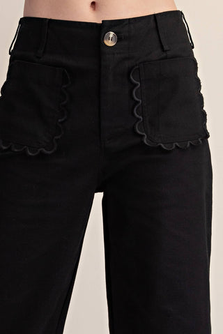 Colette Cropped Scallop Pocket Detail Wide-Leg Pants: Burgundy / S - The Edit LLC
