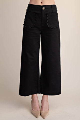Colette Cropped Scallop Pocket Detail Wide-Leg Pants: Burgundy / S - The Edit LLC