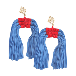 Color Block Tassel Earrings - Powder Blue and Red - The Edit LLC