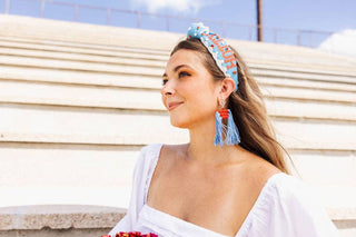 Color Block Tassel Earrings - Powder Blue and Red - The Edit LLC