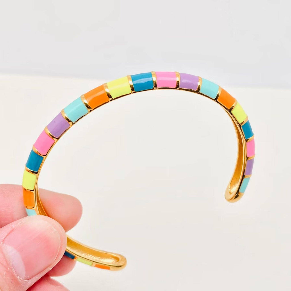 Color Enamel 18K Gold Plated C Shape Cuff Bangle - FGS: Color - The Edit LLC