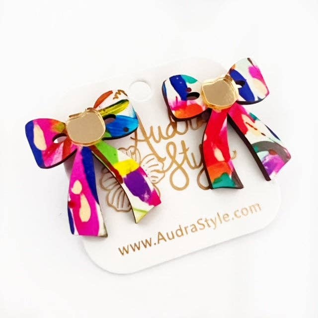 Colorful Bow Stud Rainbow Abstract Fall Statement Earring - The Edit LLC