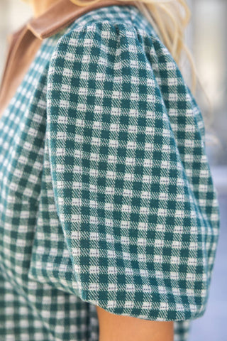 Contrast Collared V-Neck Plaid Knit Top - The Edit LLC