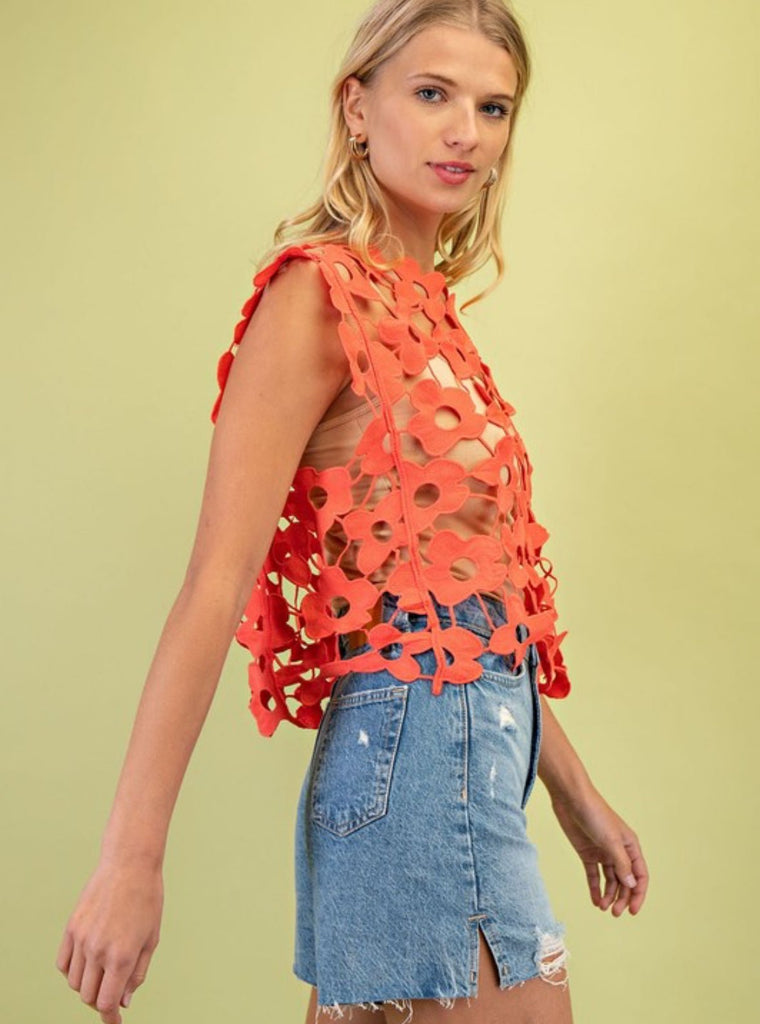 Coral Floral Cutout Top - ONE SIZE - The Edit LLC