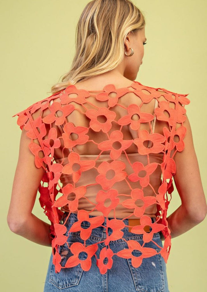 Coral Floral Cutout Top - ONE SIZE - The Edit LLC