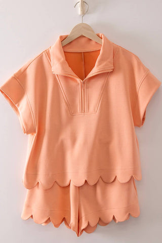 Coral Half-Zip Scallop Active Shorts Set - The Edit LLC