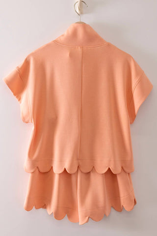 Coral Half-Zip Scallop Active Shorts Set - The Edit LLC