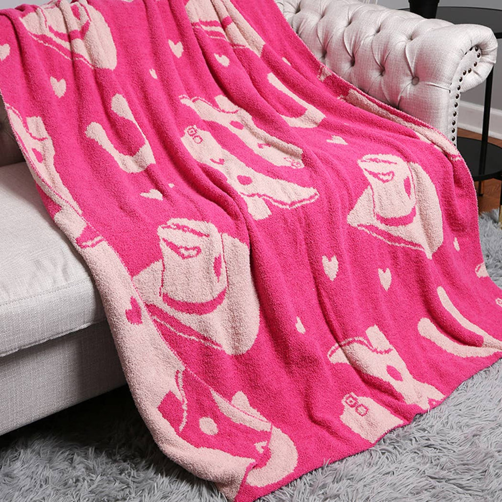 Cowboy Hats and Boots Patterned Throw Blanket: FUCHSIA / ONE SIZE - The Edit LLC