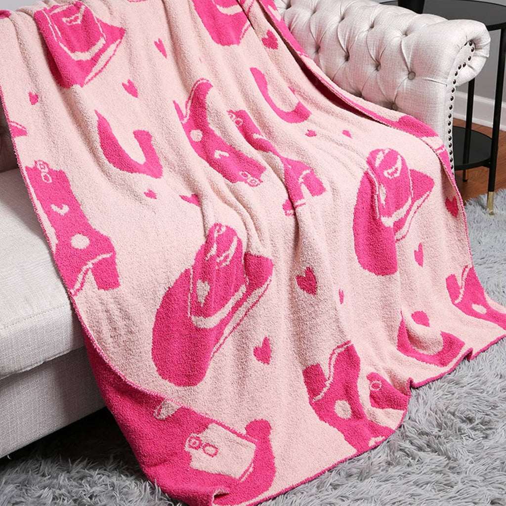 Cowboy Hats and Boots Patterned Throw Blanket: FUCHSIA / ONE SIZE - The Edit LLC