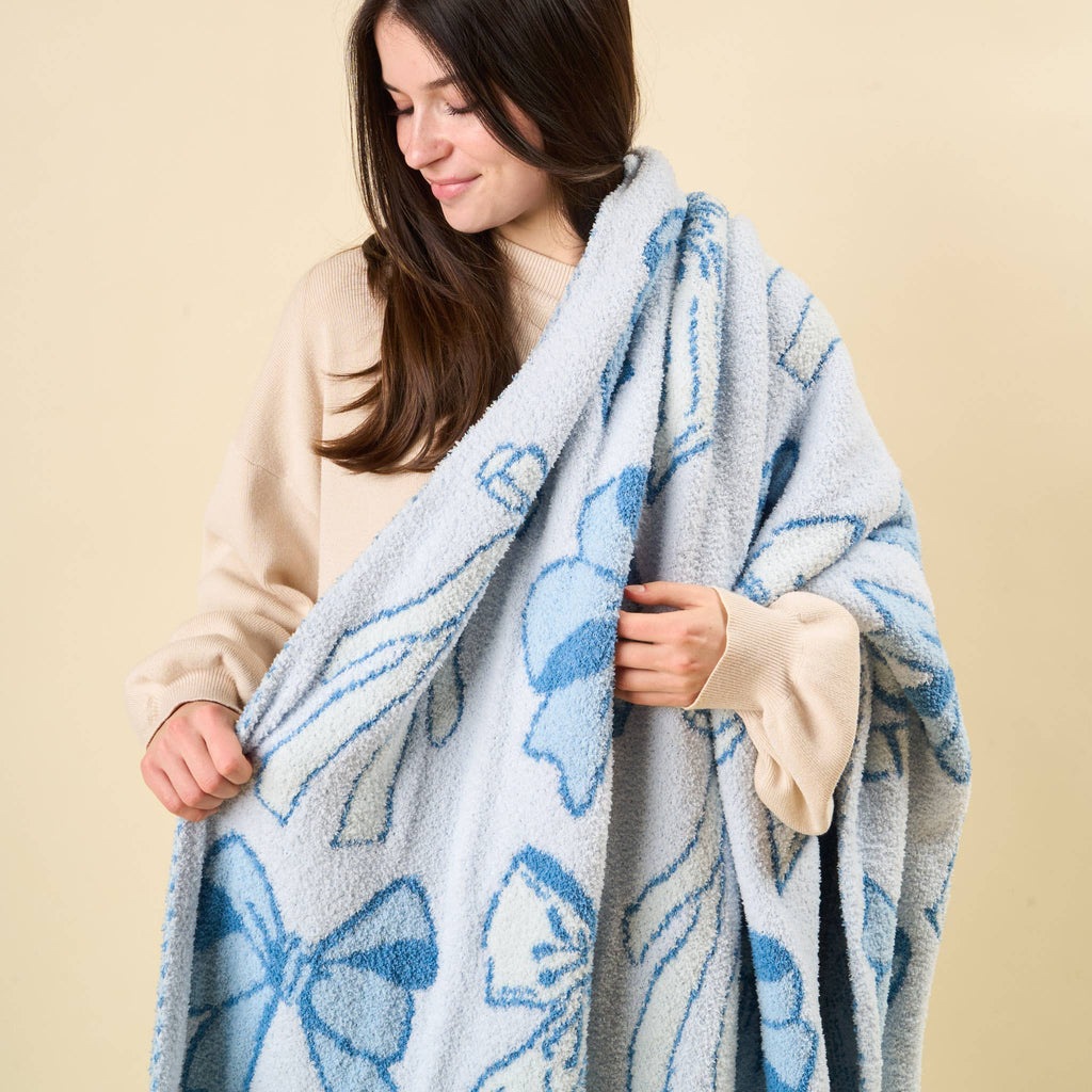 Cozy Dreams Luxe Blanket - Blushing Bows Blue - The Edit LLC
