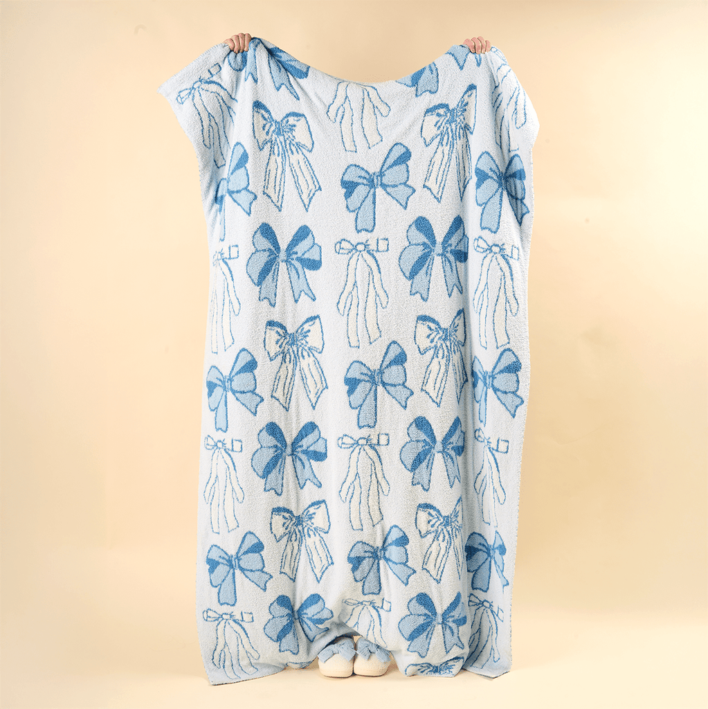 Cozy Dreams Luxe Blanket - Blushing Bows Blue - The Edit LLC