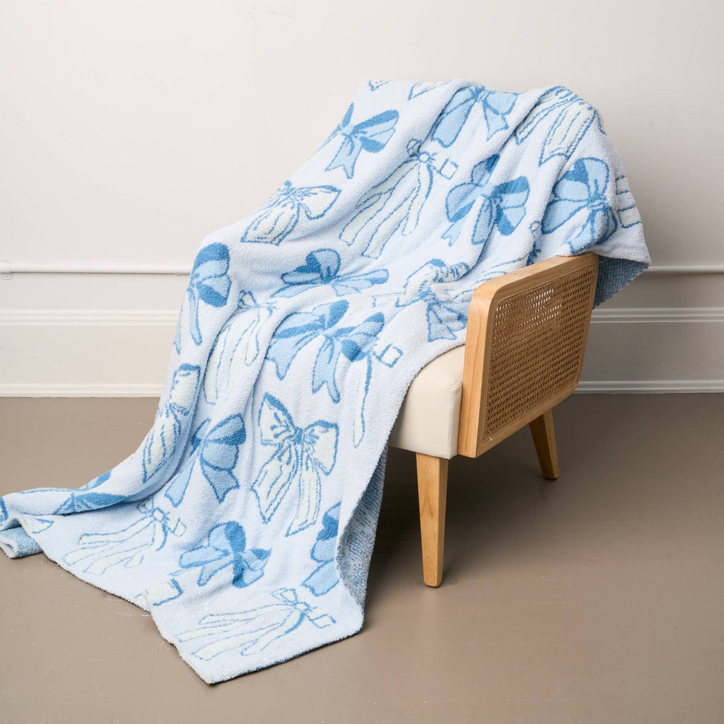 Cozy Dreams Luxe Blanket - Blushing Bows Blue - The Edit LLC
