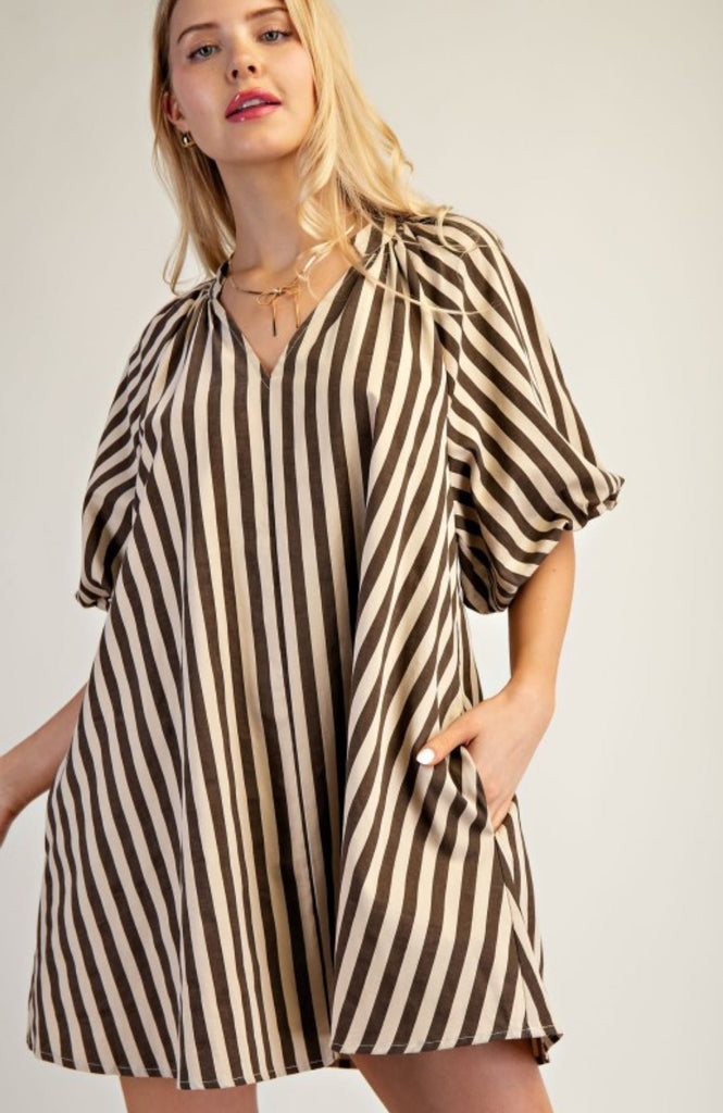 Cream Striped Dress - The Edit LLC