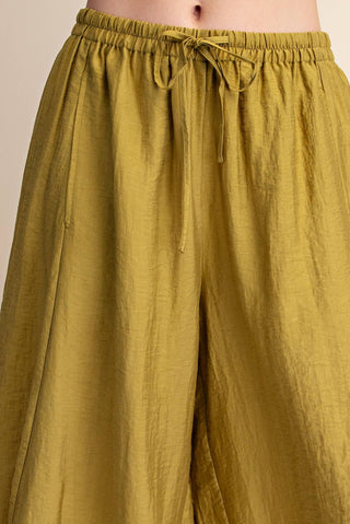 Cropped Lace Trim Balloon Pants: Olive / S - The Edit LLC