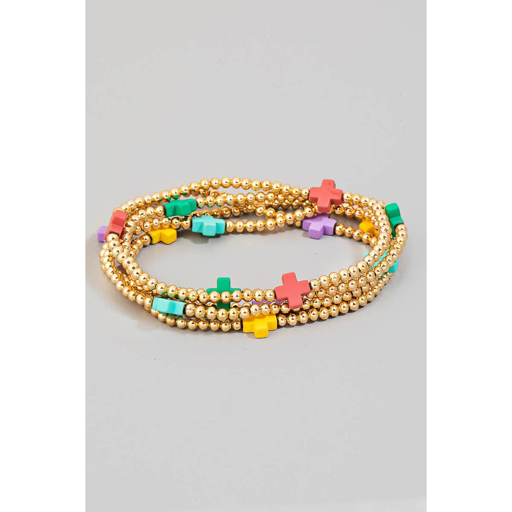 Cross And Metallic Beads Layered Bracelet: MULGD - The Edit LLC