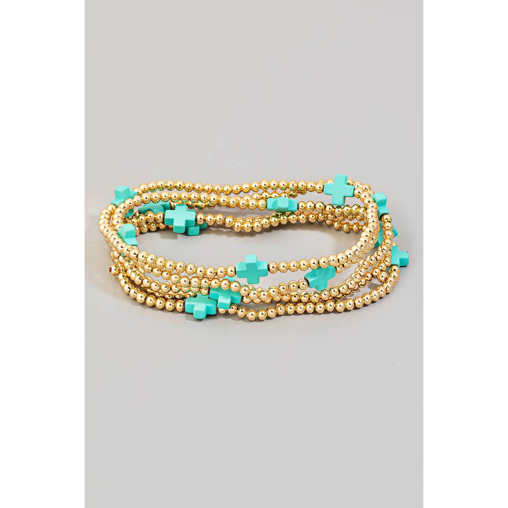 Cross And Metallic Beads Layered Bracelet: TQGD - The Edit LLC