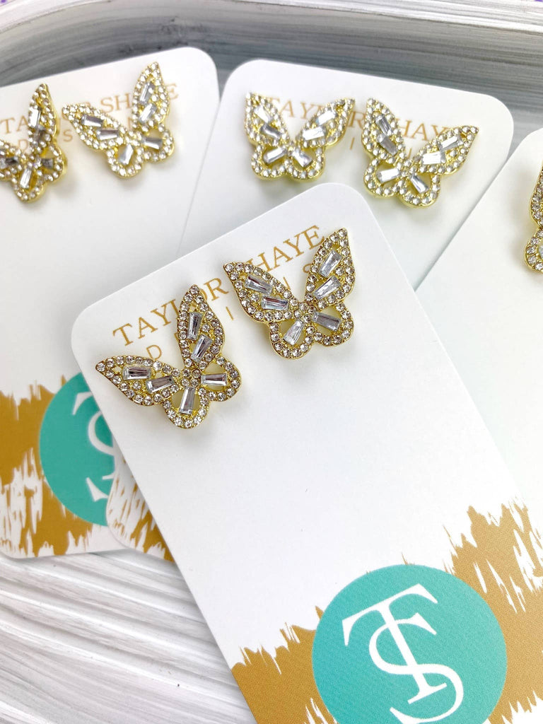 Crystal Butterfly Studs: Crystal - The Edit LLC